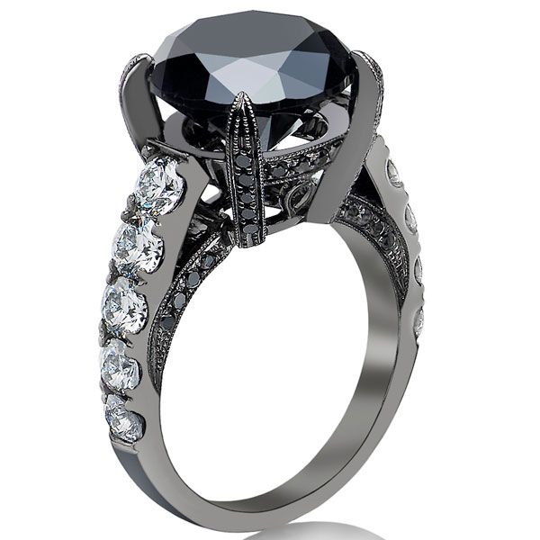 10.01 Carat Black Diamond Engagement Ring Vintage Style 14K Black Gold 