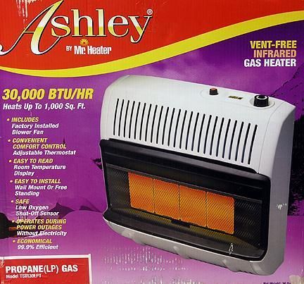 30K VENT FREE INFRA RED PROPANE WALL SPACE HEATER ASHLY  