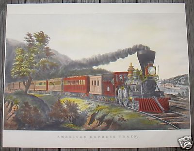 large folio Currier & Ives print American Express Train  