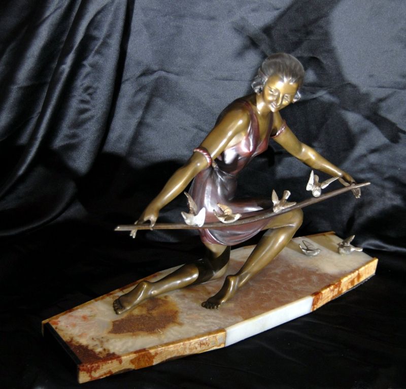 French Art Deco Bronze Figurine Swallow Statue  