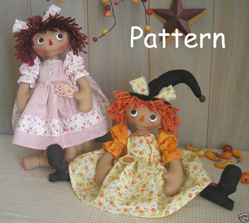 PATTERN Primitive Raggedy Ann Doll Witch Fabric Cloth Folk Art Craft 