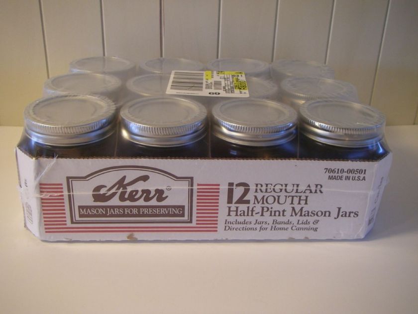 12 New KERR Half Pint Canning Mason Jars w Lids, Bands NIB  