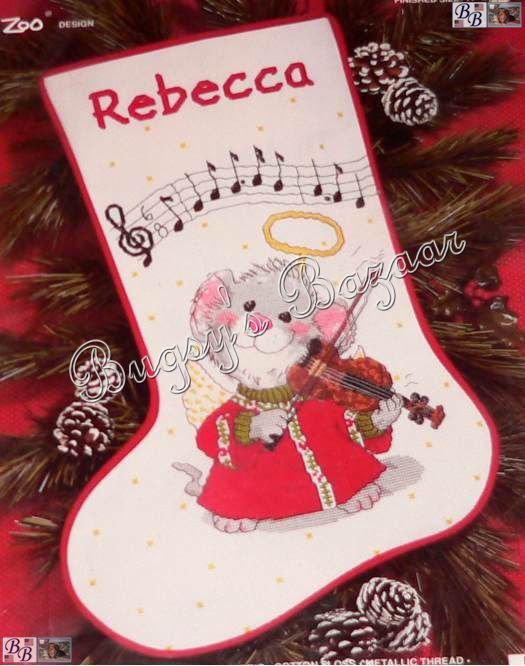 Janlynn MUSICAL MOUSE w Violin Counted Cross Stitch Christmas Stocking 