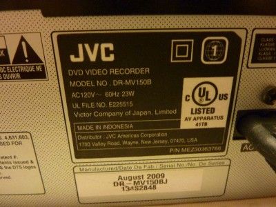 JVC DR MV150B VCR / DVD Recorder Combo Player with Remote 1080P HDMI 