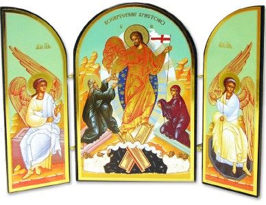 Wood Triptych Russian Icon Resurrection Of Jesus Christ  
