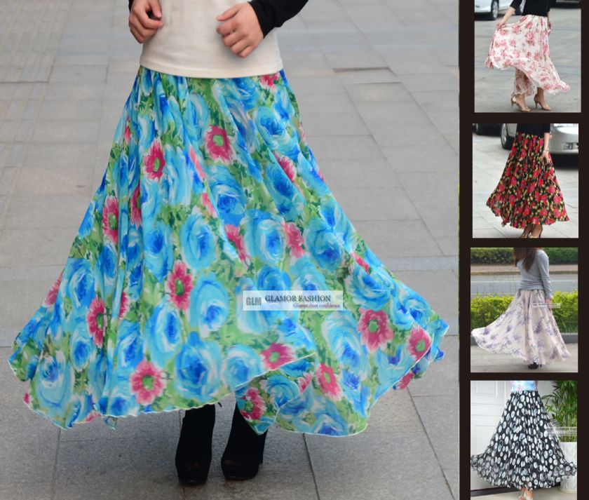 Full Circle Floral Chiffon Skirt Long Skirt S~3XL #0687  