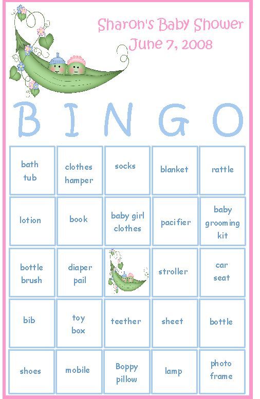 Bingo Pea Pod Baby Shower Party Game Card  